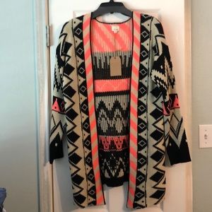 Listicle Cardigan - S/M - Black, Pink, & Cream Aztec - NEVER WORN
